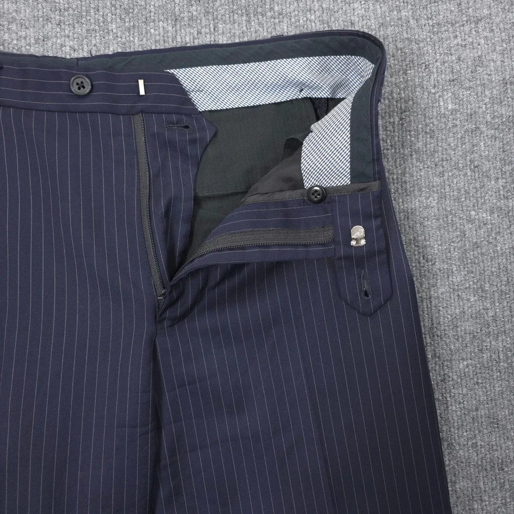 Loro Piana Suit Mens 40S W34 Navy Blue Pinstripe Wool Two Piece Bemberg Lining